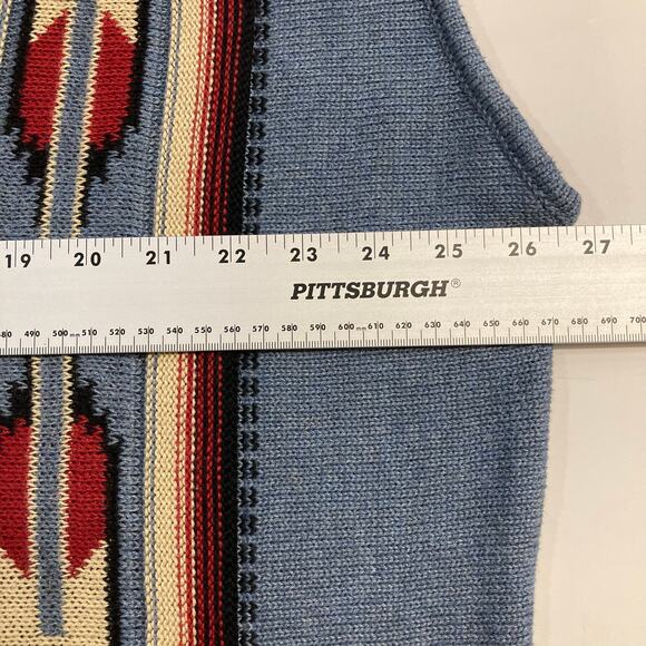 NWOT CHAPS Ralph Lauren Cardigan Sweater Vest 2X Aztec Open Blue Sleeveless 2Pkt - Picture 11 of 12